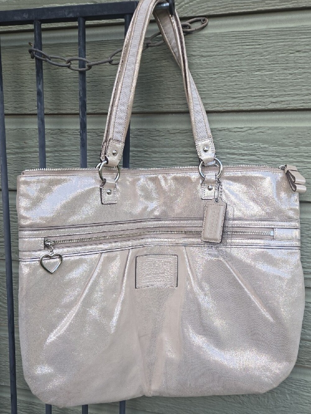 RARE Coach Poppy Metallic Gold Champagne Leather Large Tote F20441 EUC